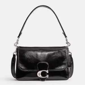 NWT - Coach Soft Tabby Shoulder Bag - Black Glazed Leather SHW